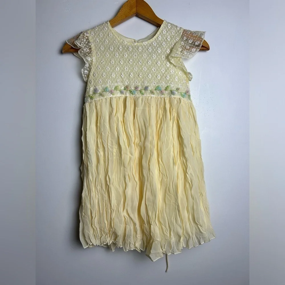 Swat VINTAGE Litte girl Beaded Ditsy Floral Yellow Dress